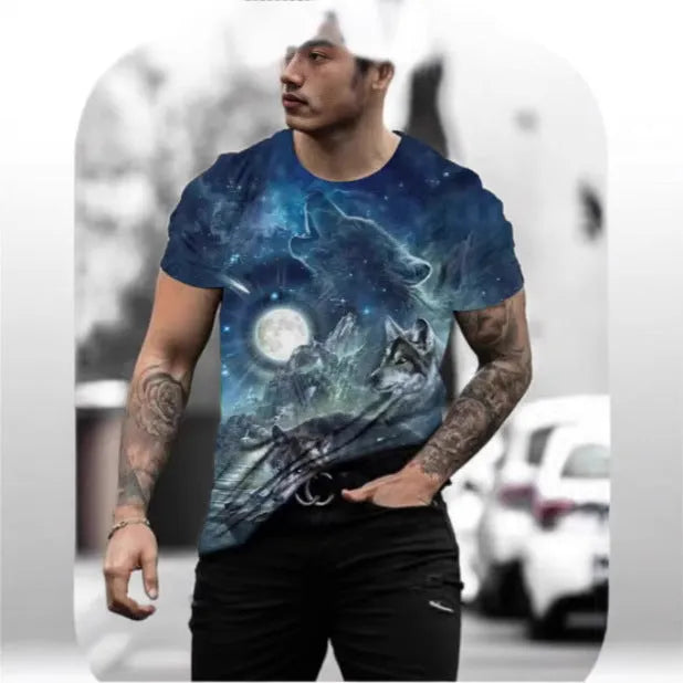 Retro 3D animal print men's short-sleeved T-shirt in lightweight polyester bird eye cloth