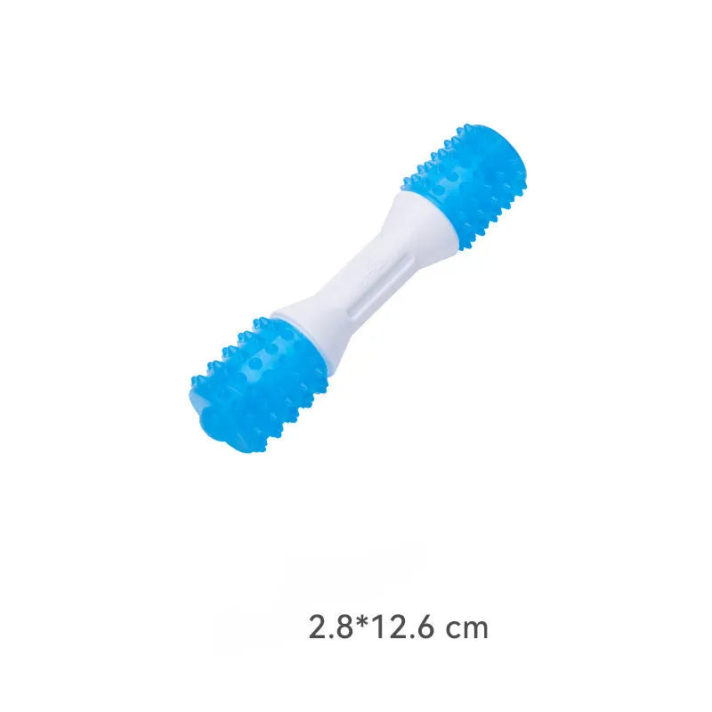 Dual-colour puppy teething chew toy made from TPR rubber and PU materials in three sizes