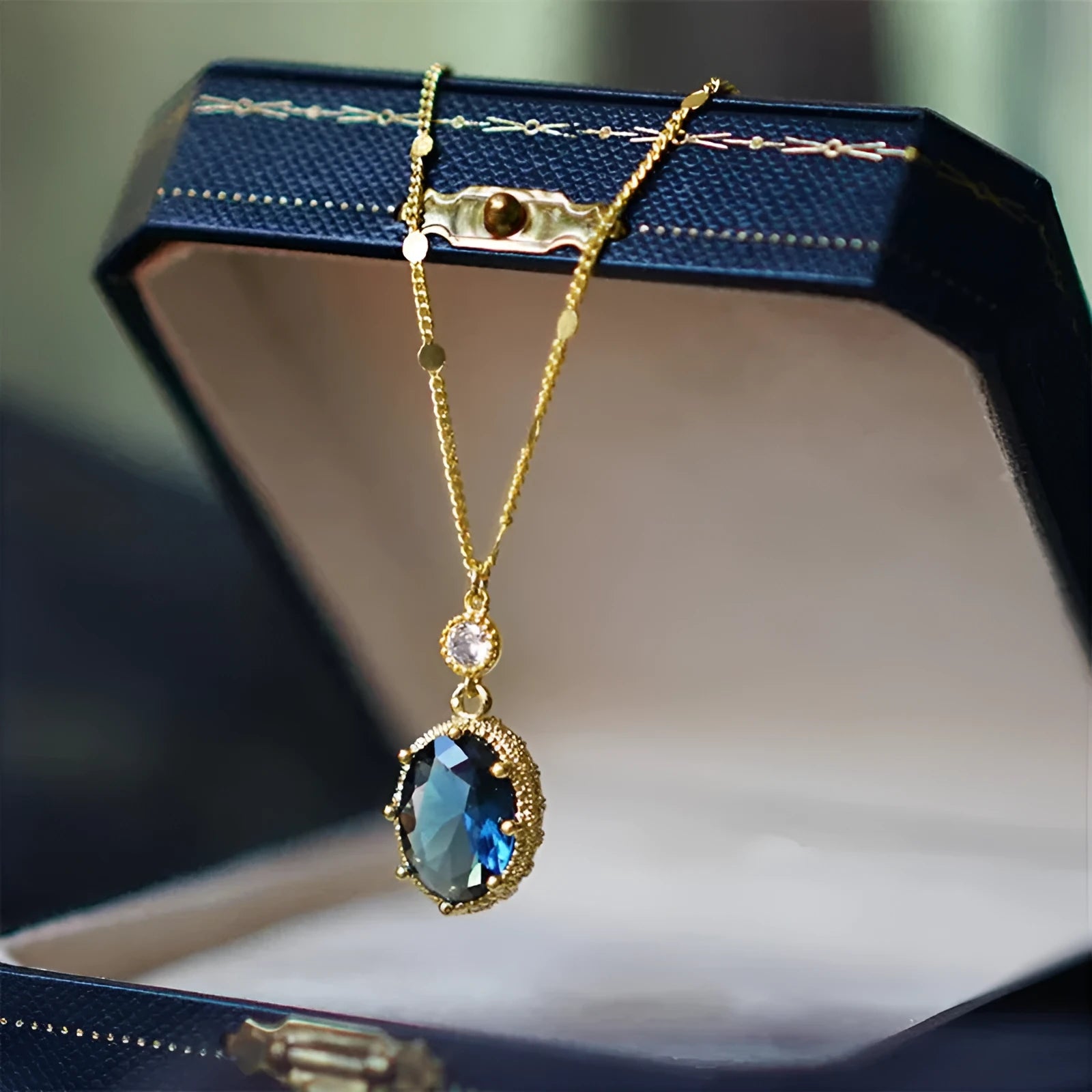 Geometric copper necklace with gold electroplated finish and angular design