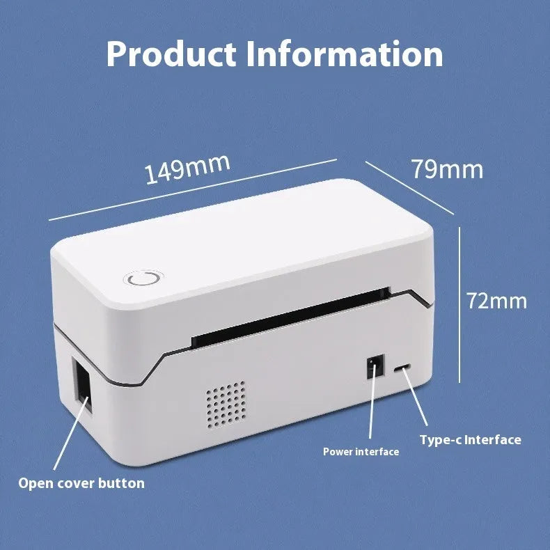 TDL401H compact Bluetooth thermal printer for express order printing, shown with UK plug.