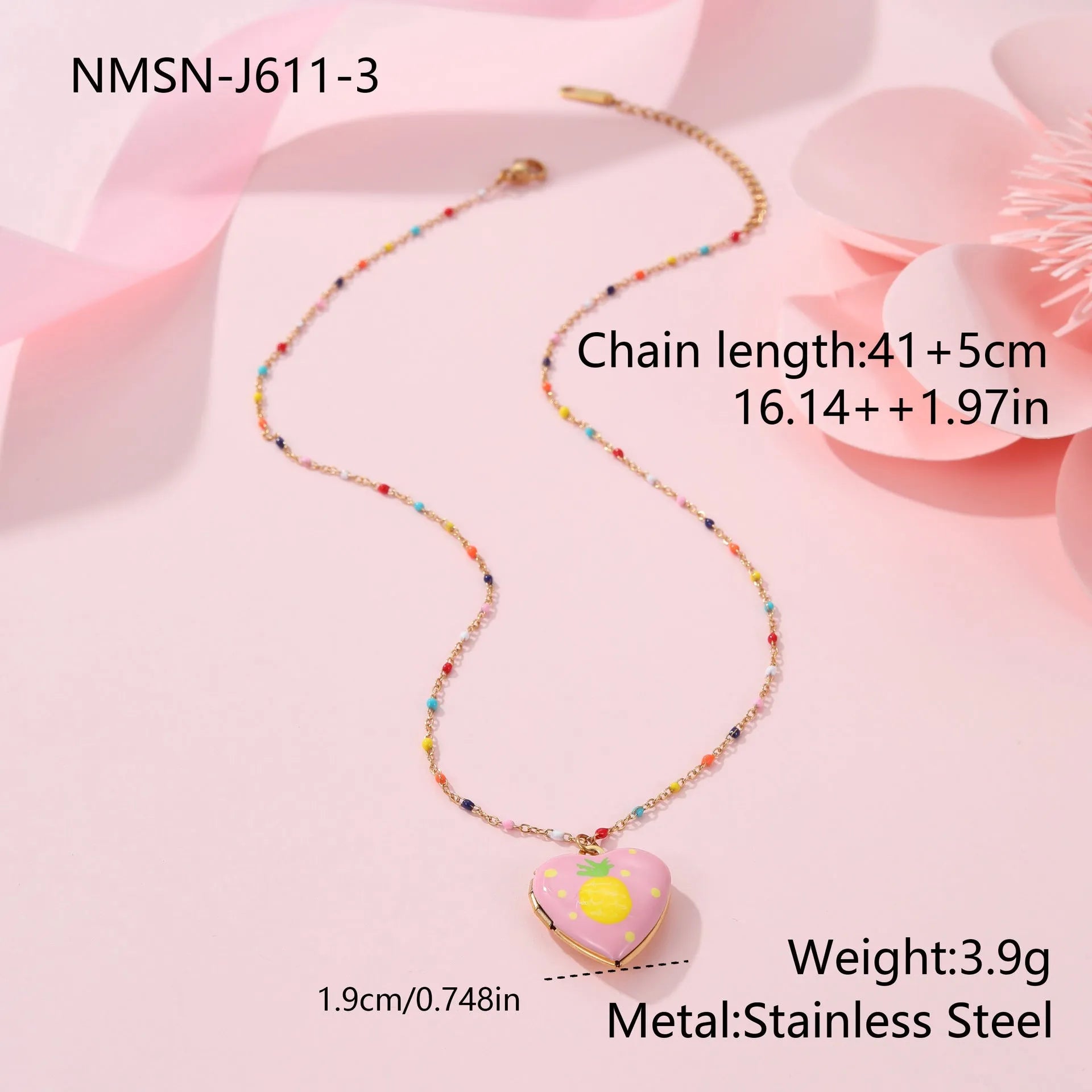 Gold-plated stainless steel necklace with fruit-shaped pendant on adjustable chain