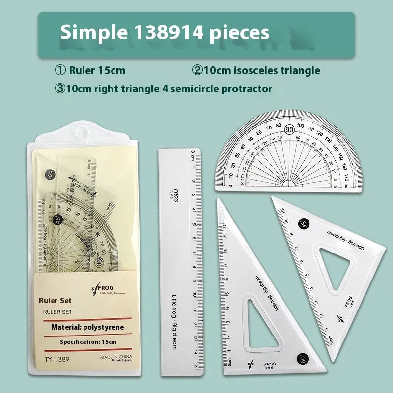 Youpai transparent acrylic four-piece drawing ruler set with square protractor on a white background