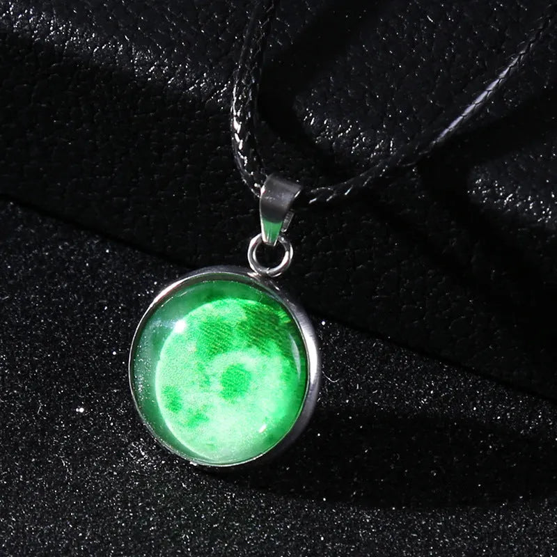 Christmas moon night sky constellation pendant necklace with glass and coloured glaze details on adjustable chain
