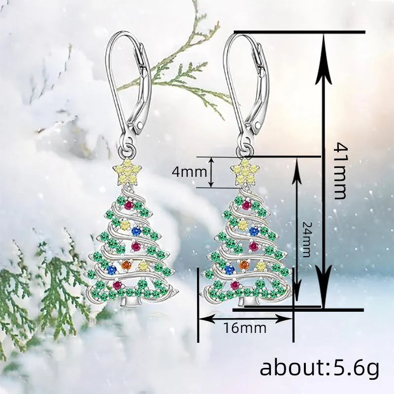 Christmas tree earrings for women with white gold colour finish and star design