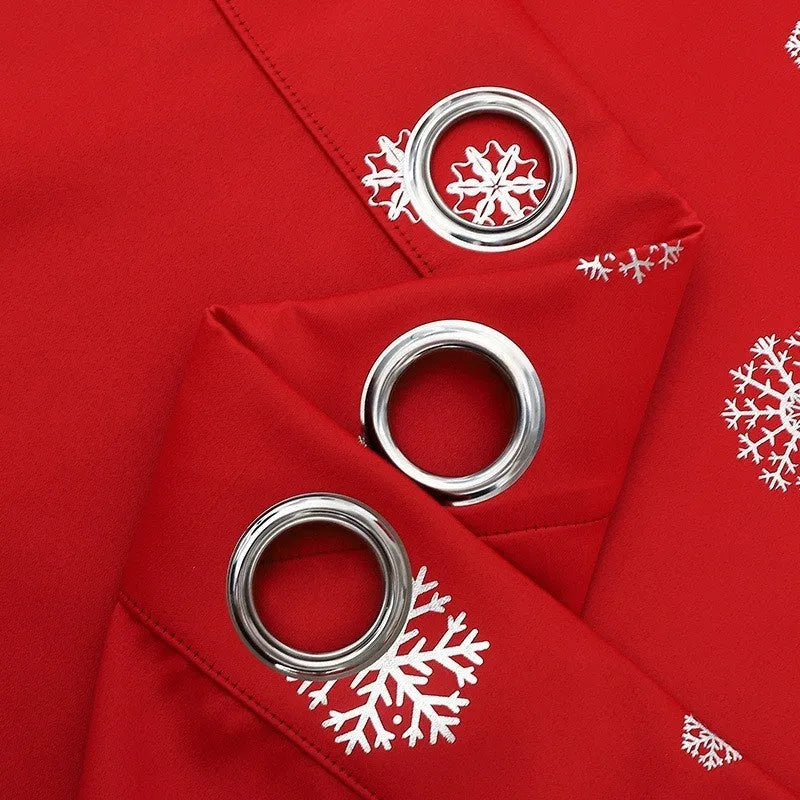 Polyester snowflake print shade curtain in red or green with modern design