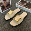 Women's casual flat slippers in apricot, black and khaki colours with PVC soles