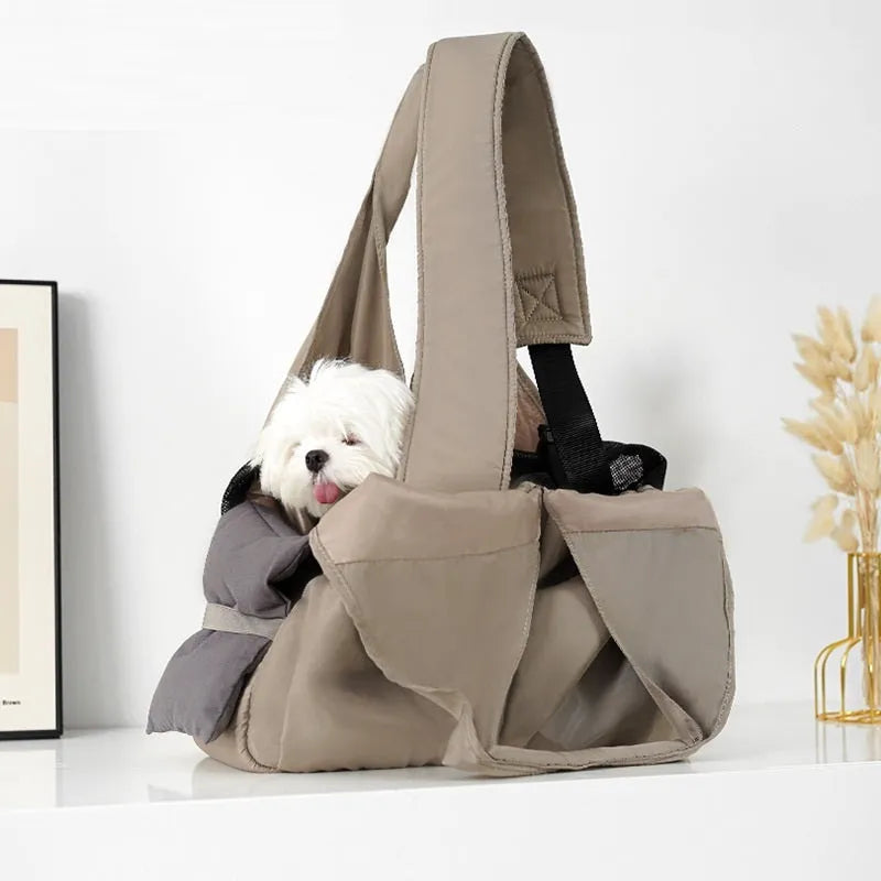 Apricot-colour cloth pet handbag for summer outdoor use with dogs or cats