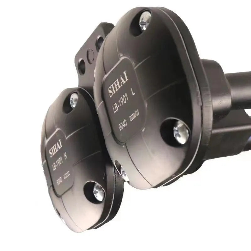 Black dual trumpet car air horn kit with 300dB compressor for 12V and 24V vehicles
