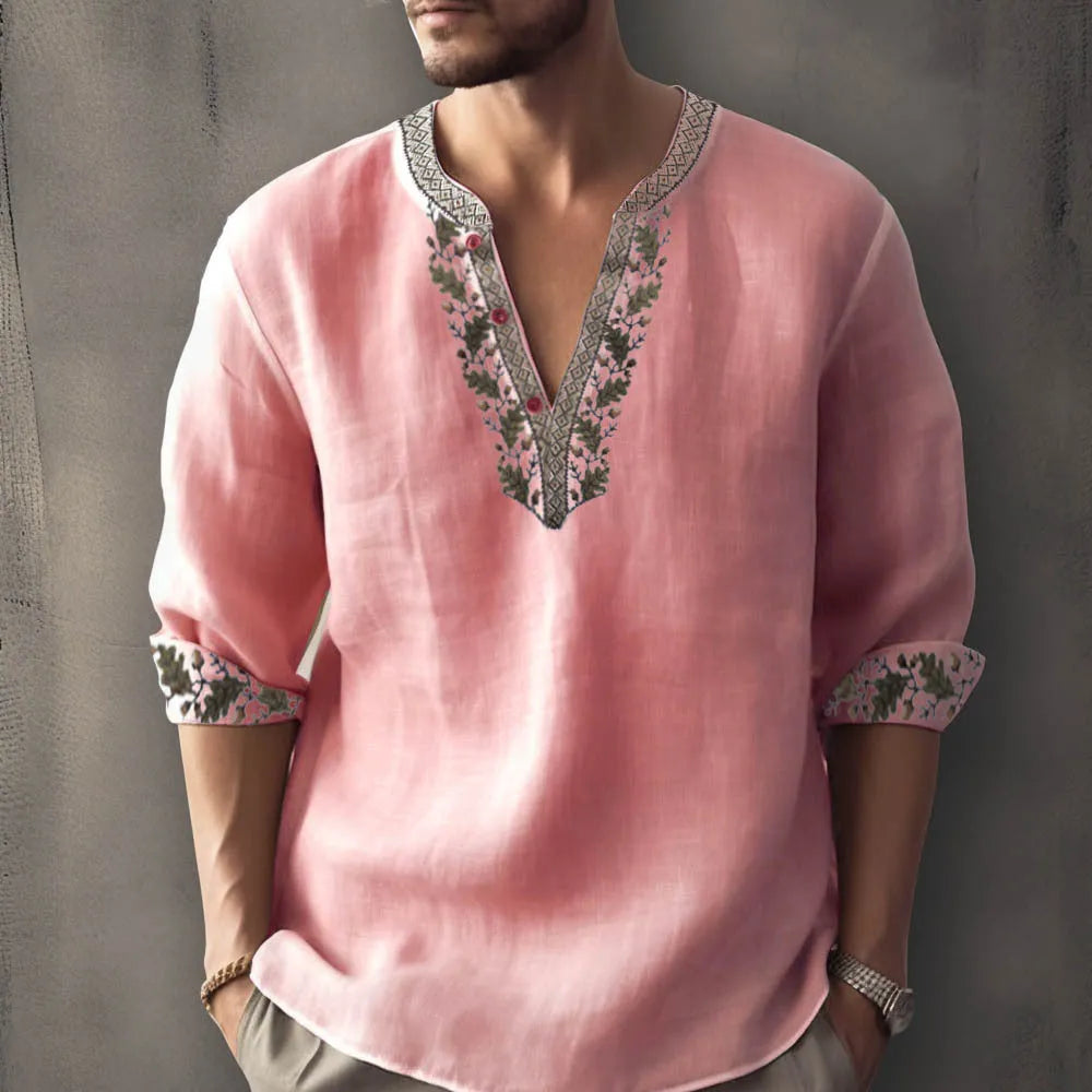 British-style bamboo hemp short sleeve shirt with 3D thermal transfer striped pattern