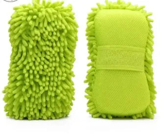 Silver green car wash sponge measuring 14x25cm with chenille microfiber construction
