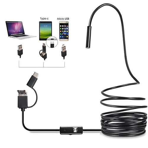 Android mobile phone endoscope with IP67 waterproof rating, flexible cable, and side mirror, hook, and magnet accessories