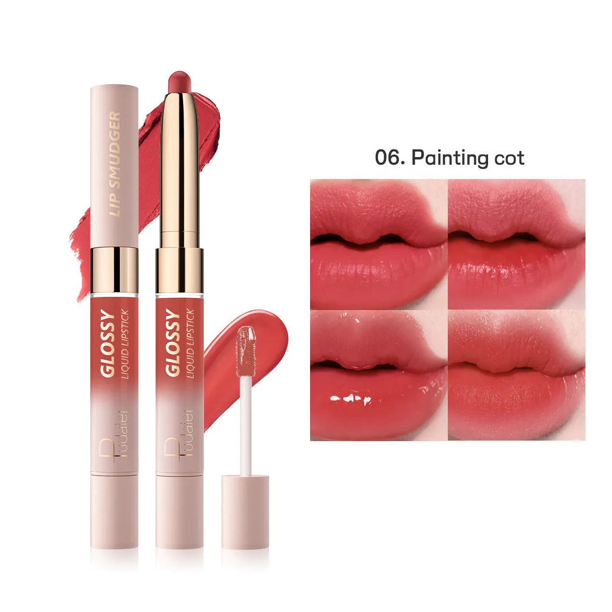 Double-headed lipstick compact with matte finish in 10 colour options