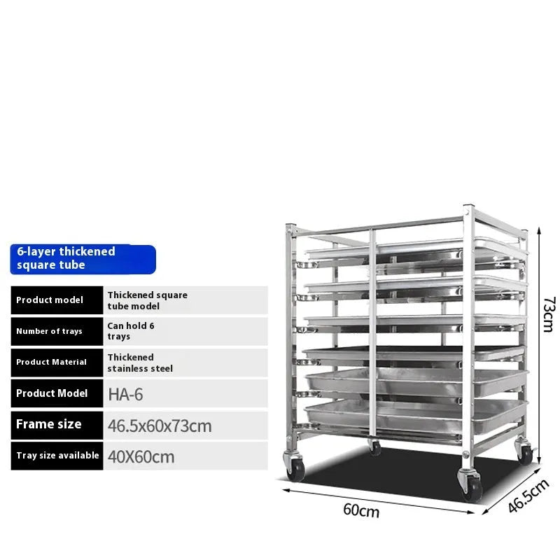 Stainless steel commercial baking tray rack with six layers and a locking mechanism