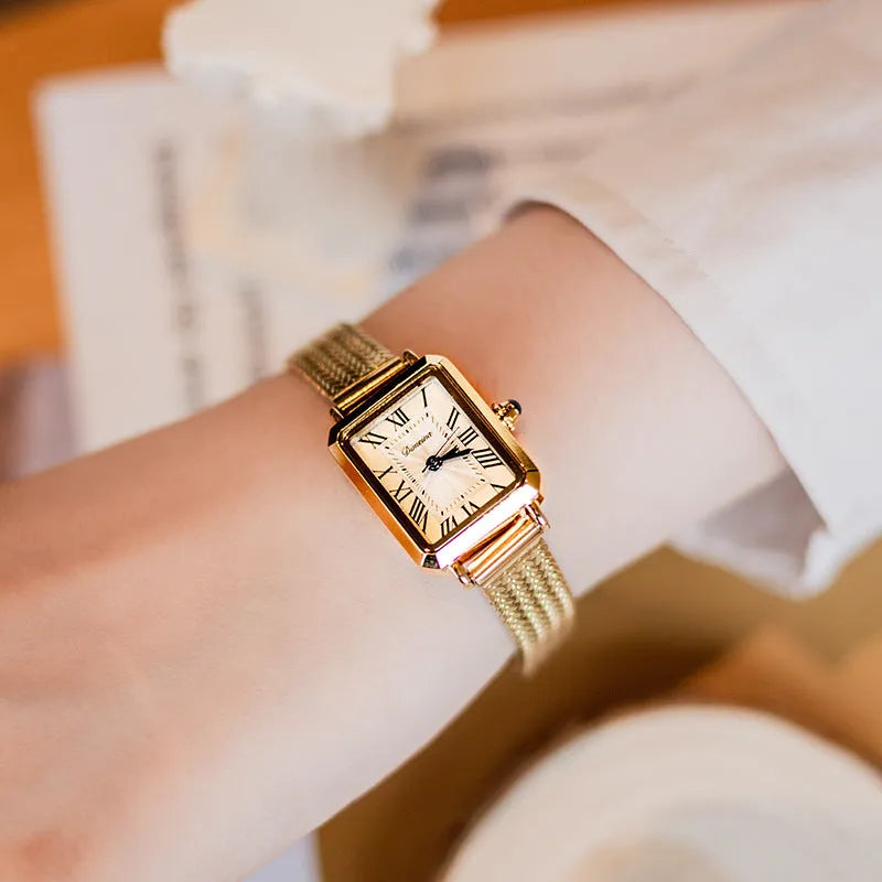 Rectangular Milan mesh strap women's watch in silver with steel band and 30m water resistance