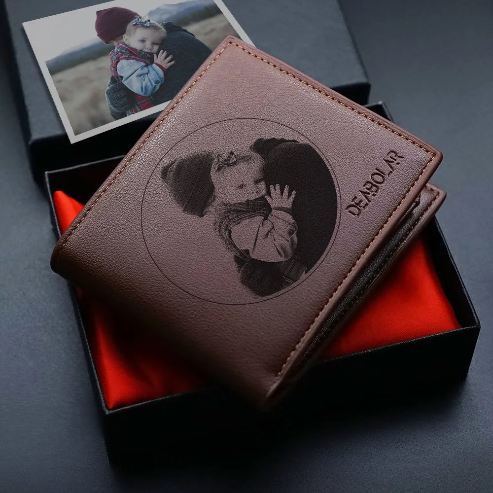 Men's brown leather wallet with a silver zip closure, shown closed and ready for gifting.