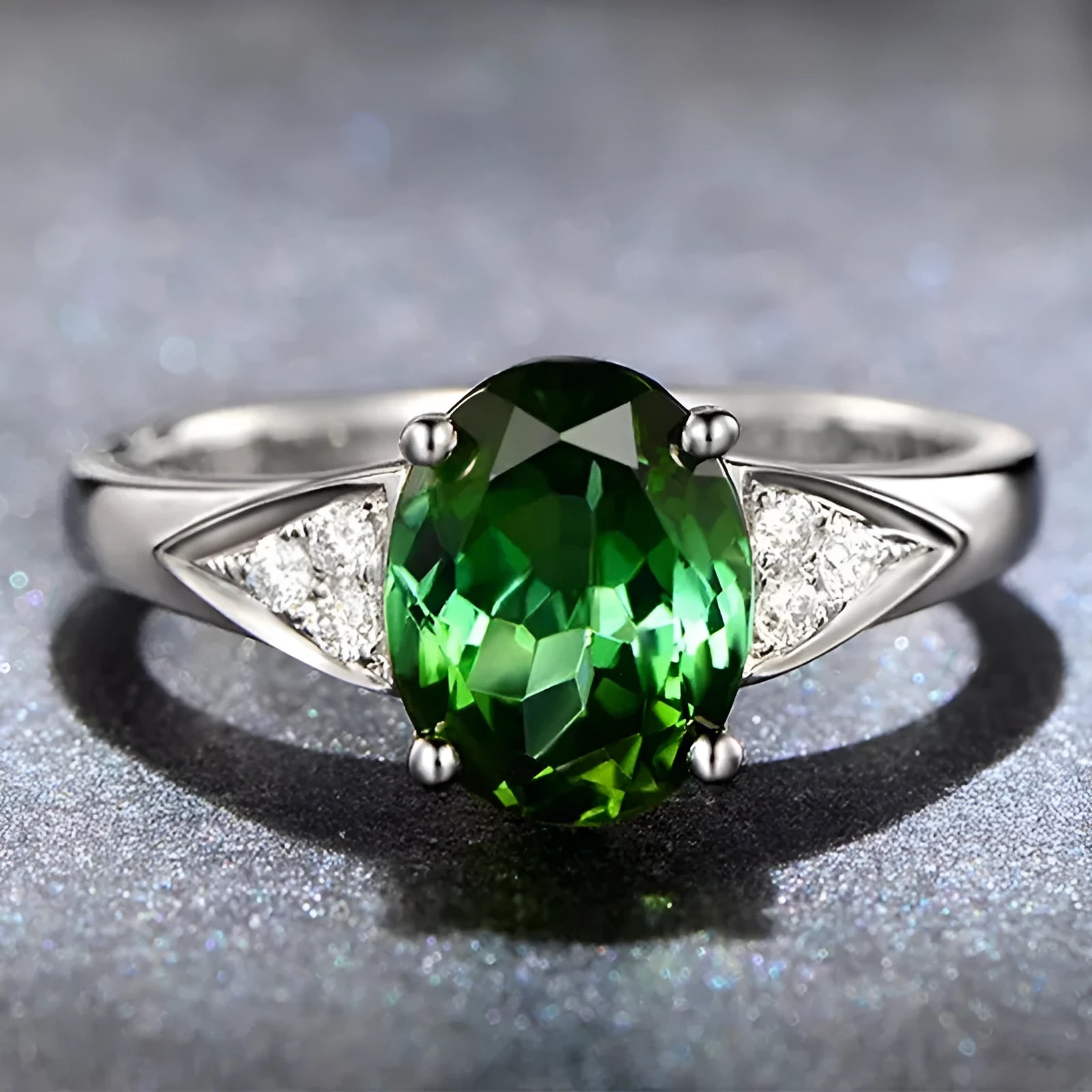 A women's court-style ring with a natural red and blue zircon inlay, showing heart, water drop, and bell pattern options.