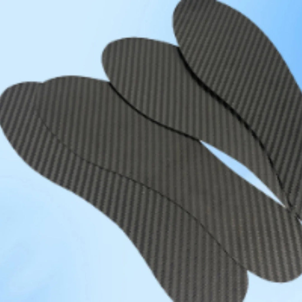 Black 3K carbon fibre running insoles for shock absorption showing full palm coverage design