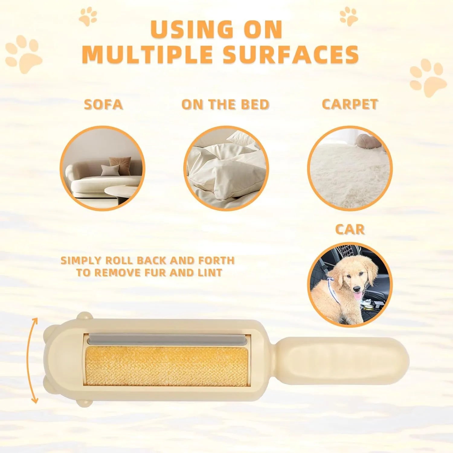 Blue reusable pet hair remover tool with self-cleaning base for furniture and cars