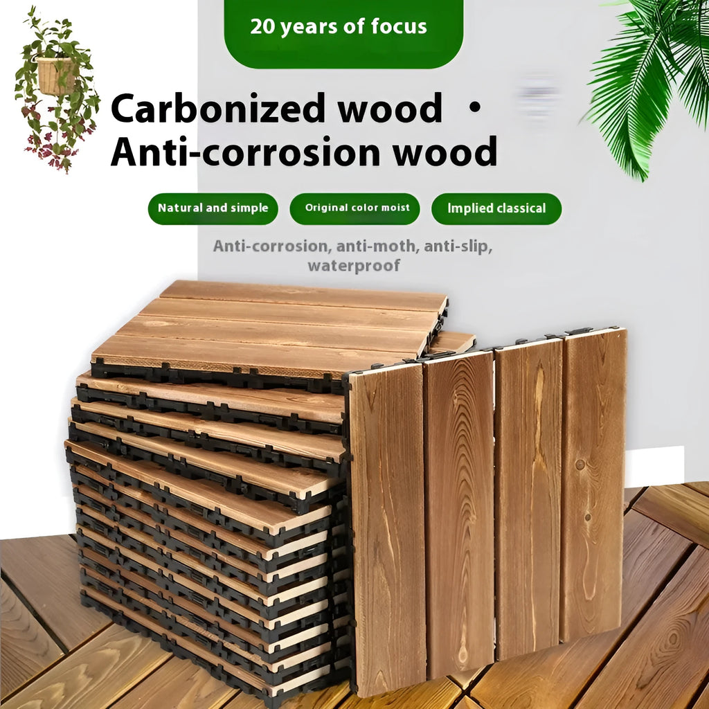 Camphor pine square floor panel with stitch texture in brushed wax finish