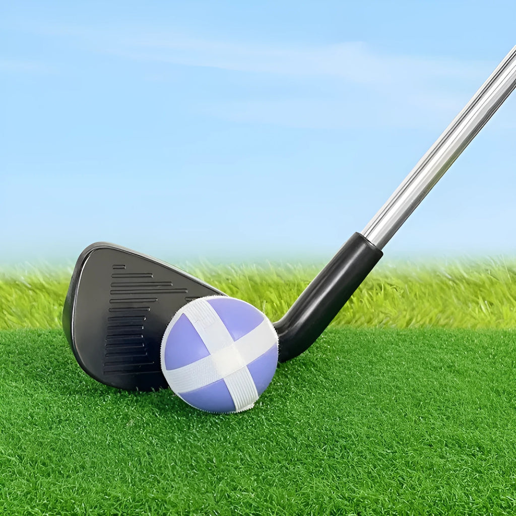 Metal golf club set showing adult and children's sizes for outdoor sports