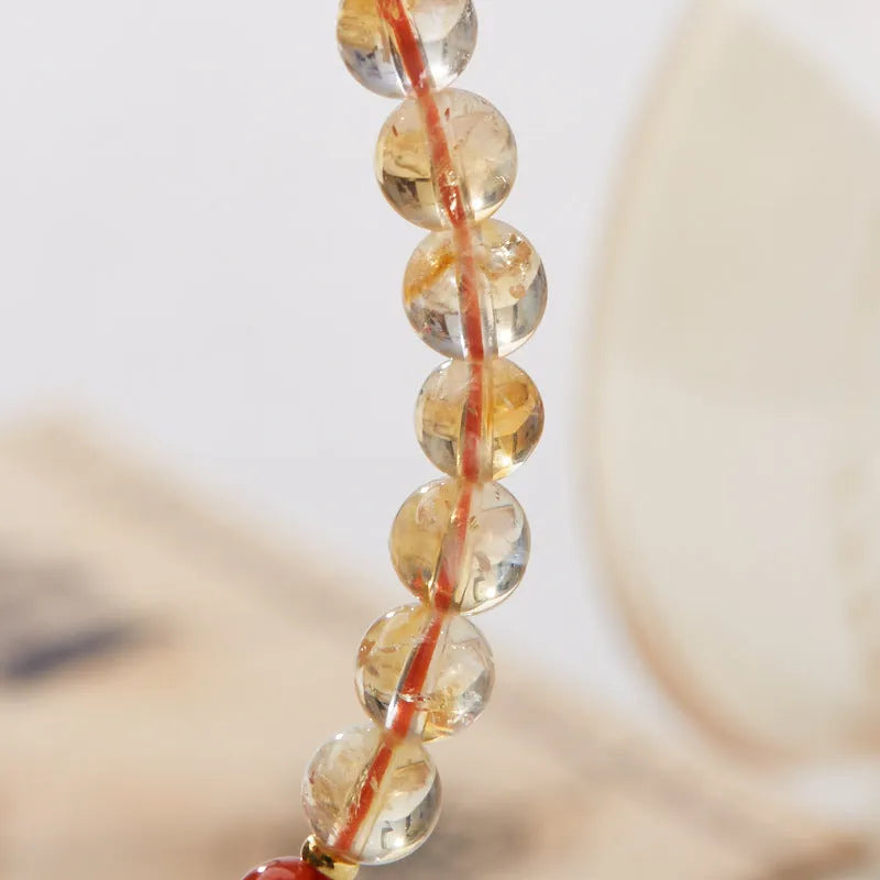 Hand-woven citrine five sutra bracelet with 6mm crystal beads in geometry pattern