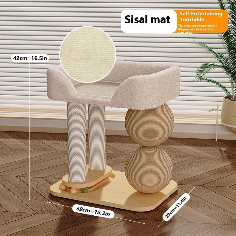 Pine wood cat ball nest scratching post and bed in a simple style