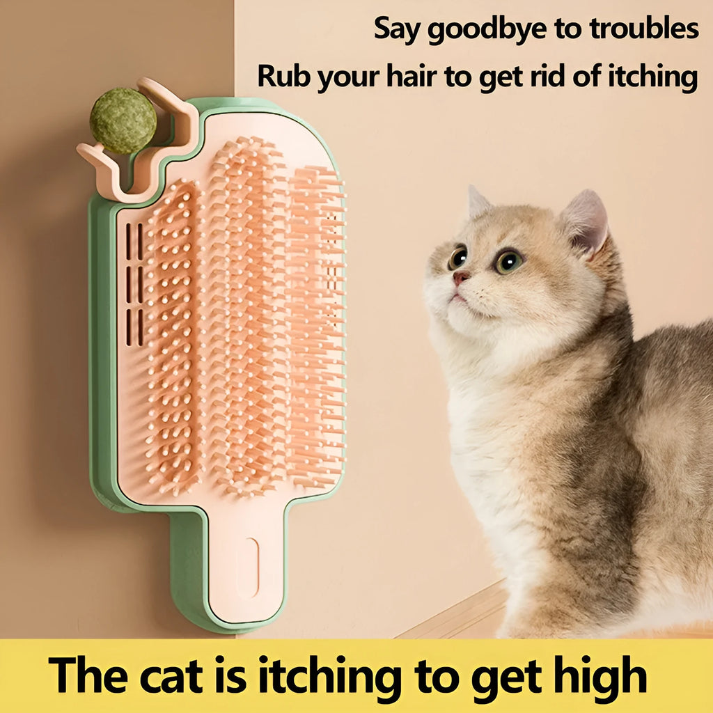 Ice cream shaped cat grooming toy with mint ball or feather attachment for scratching and play