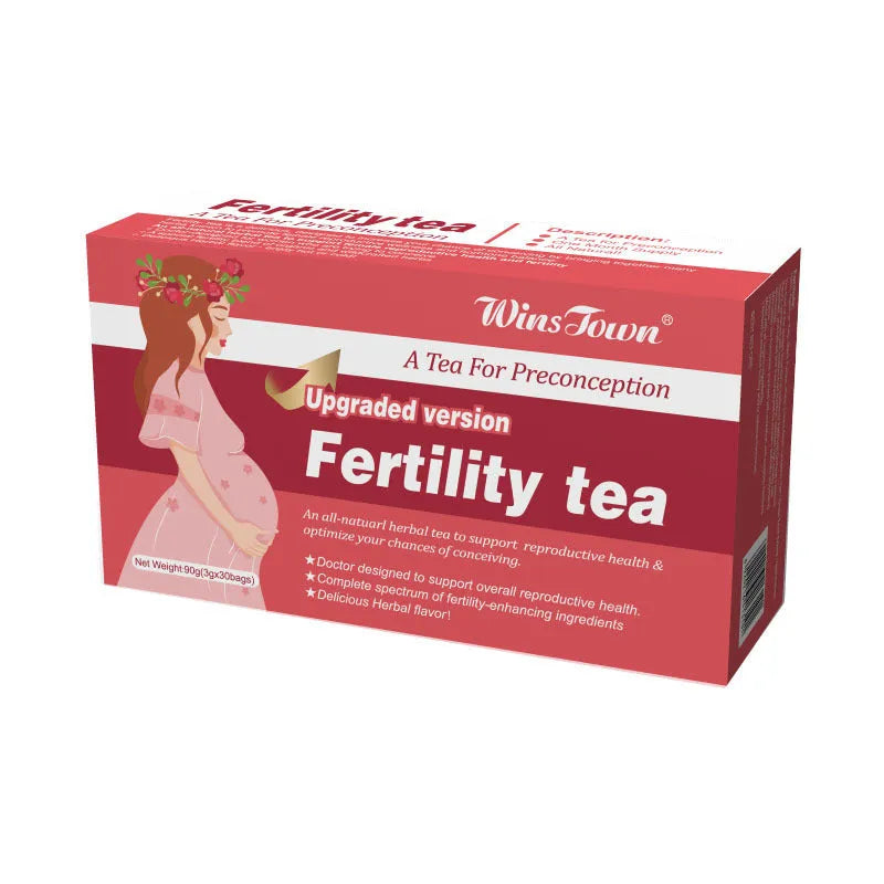 Box of fertility health tea containing 330 individual bags packaged as 3 units of 30 bags