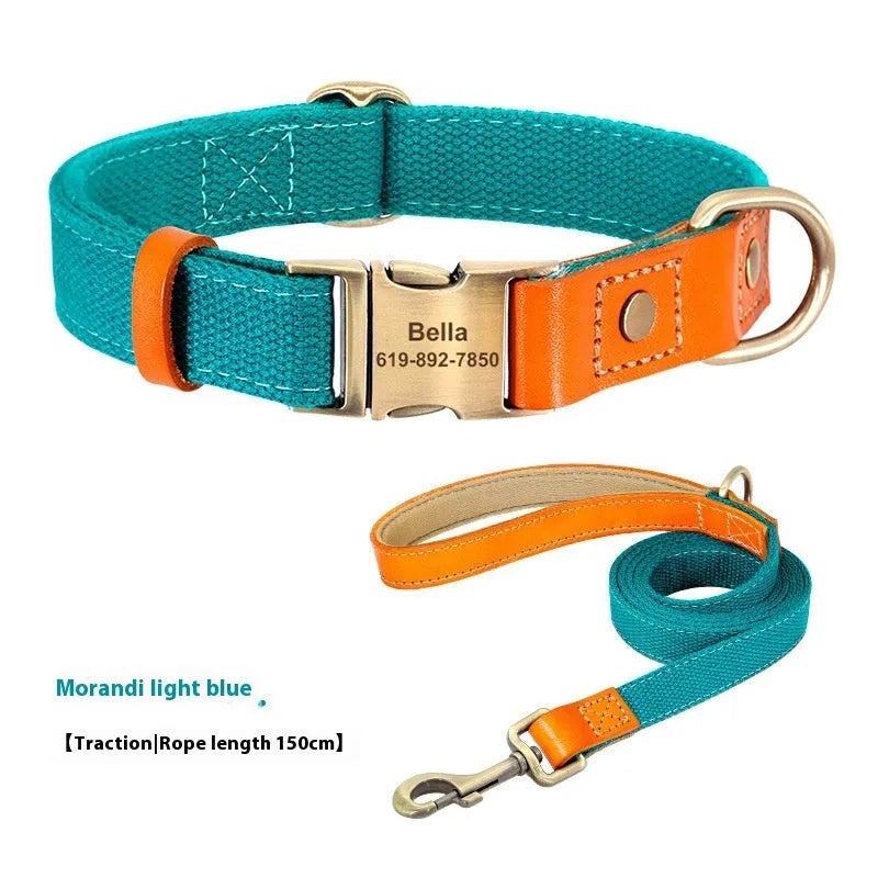 Small dog mohair collar and lead set in Mo Landi green with coordinating lettering on the rope.