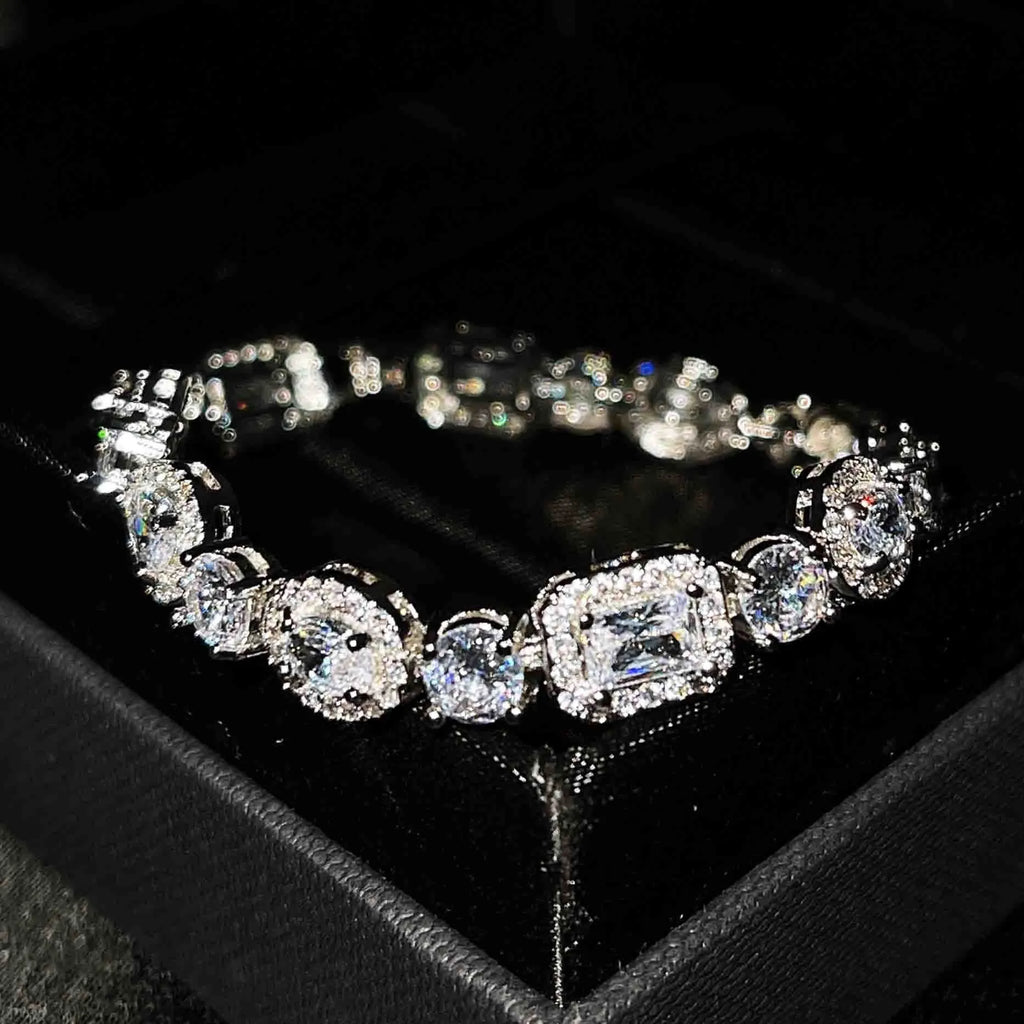 Women's geometric diamond bracelet with sterling silver and white gold plating
