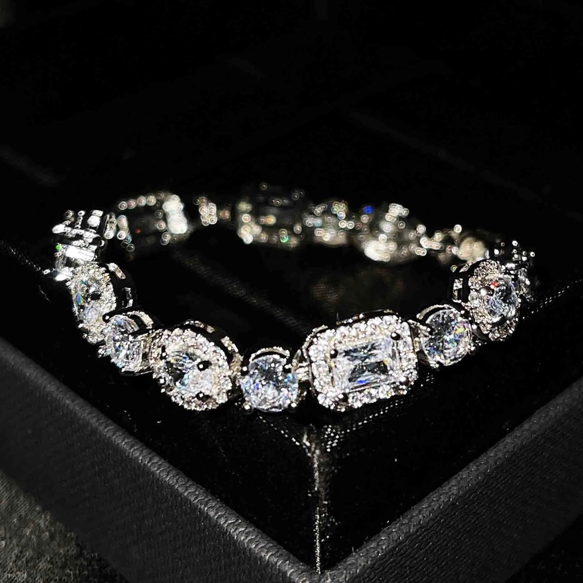 Women's geometric diamond bracelet with sterling silver and white gold plating