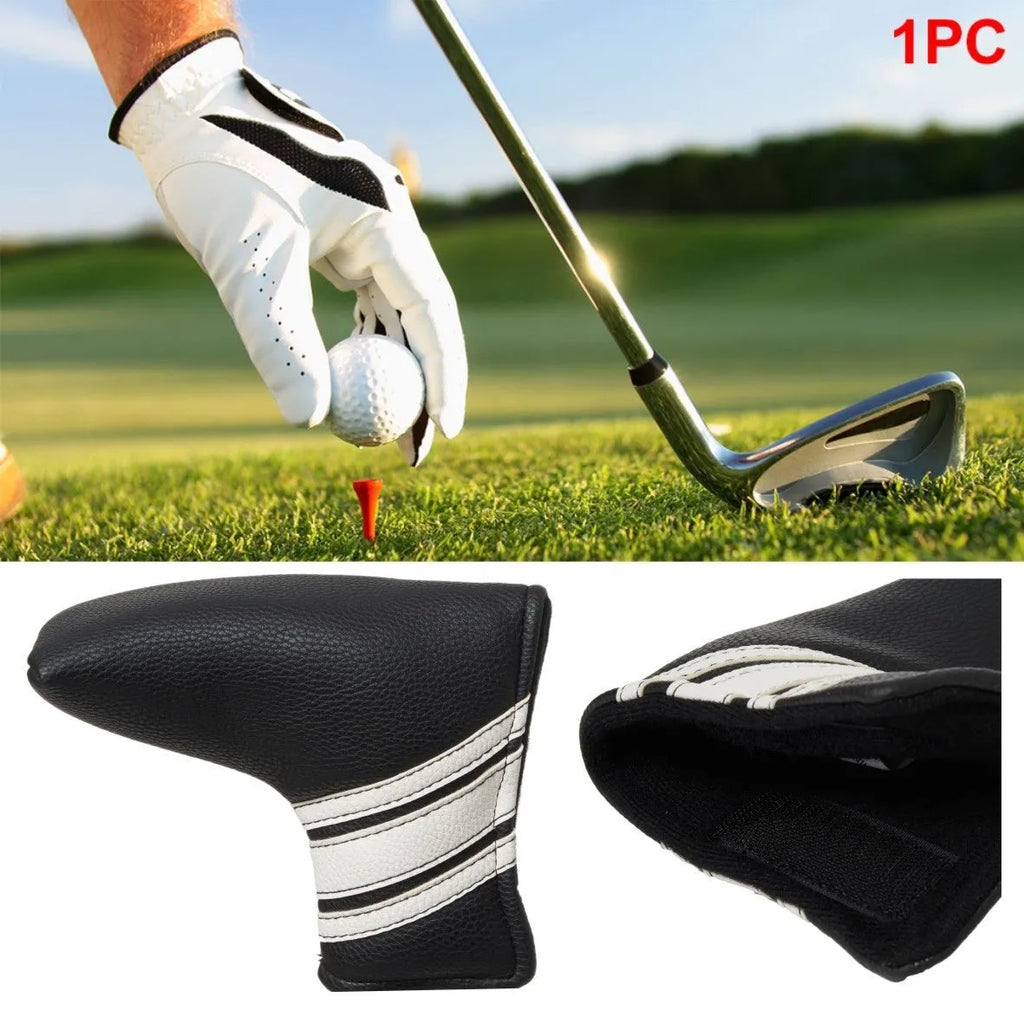 Black PU leather golf club push rod sleeve on a golf club shaft.