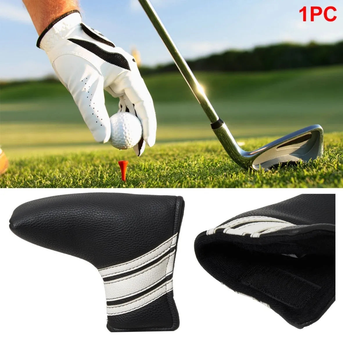 Black PU leather golf club push rod sleeve on a golf club shaft.