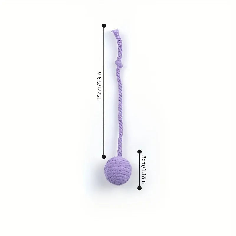 Cat toy ball with rope and built-in bell in multiple colours for kitten play