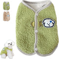 Green dog sweatshirt vest with coral fleece lining and leash ring for small pets