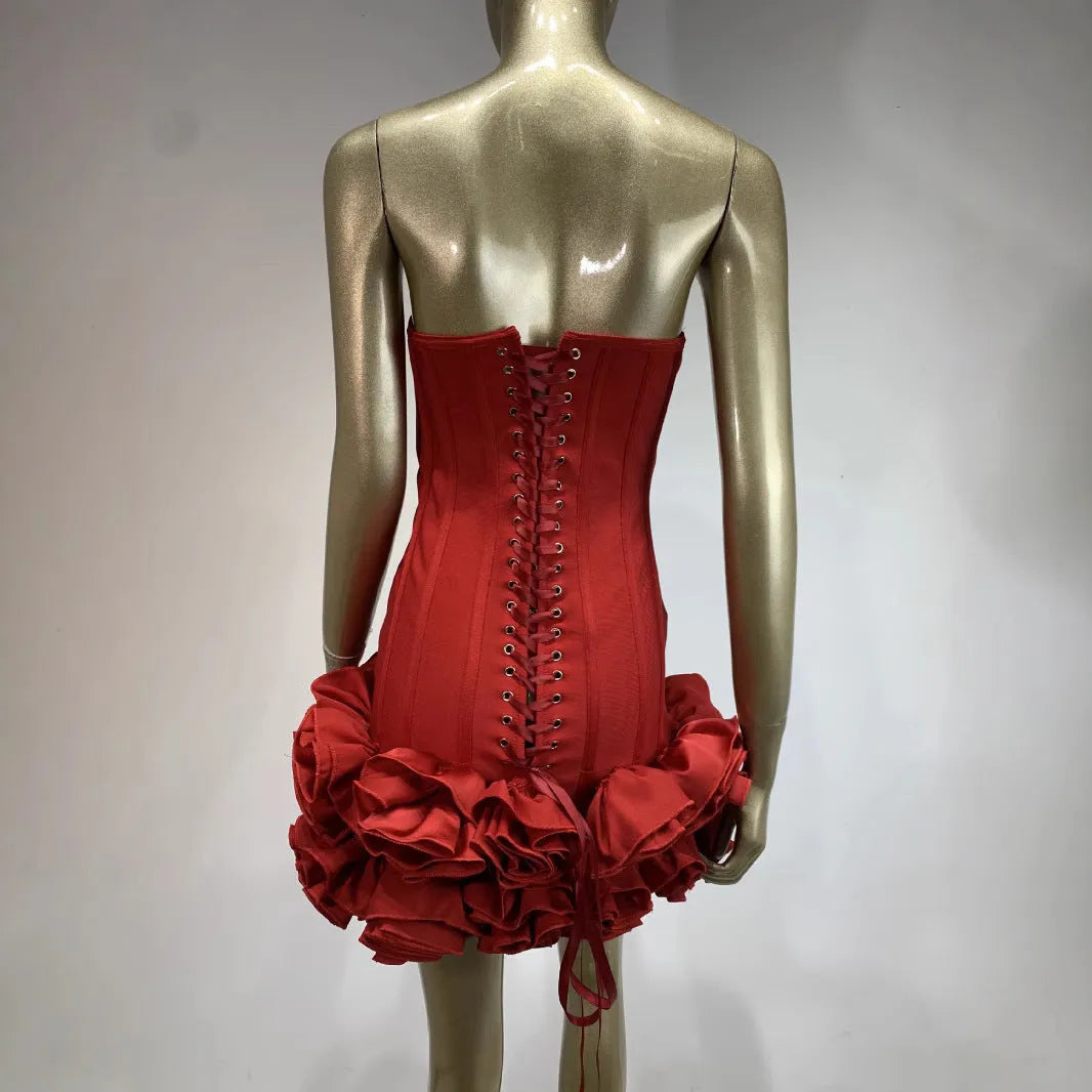 Women's urban style polyester dress in red, white or black with mid-waist cut