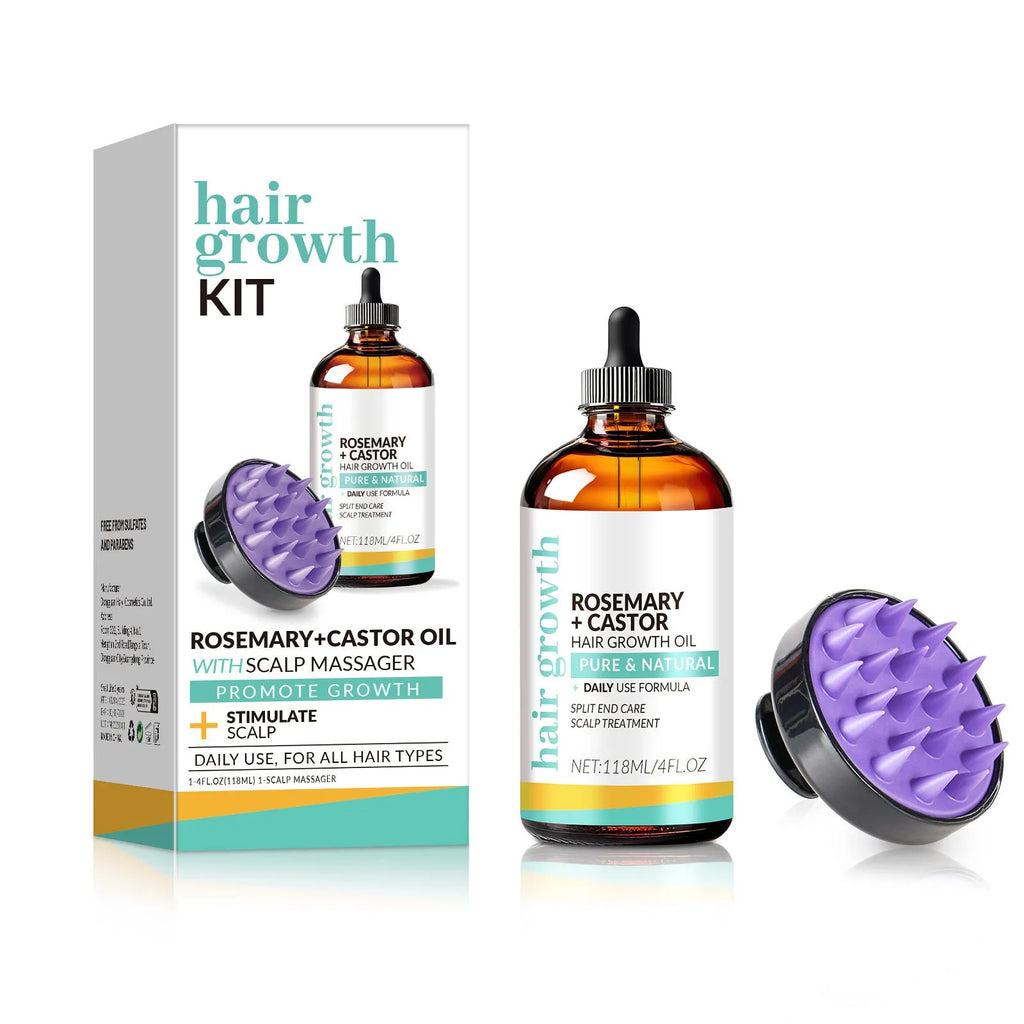 118ml bright yellow hair treatment oil bottle with integrated massage brush for scalp and hair application