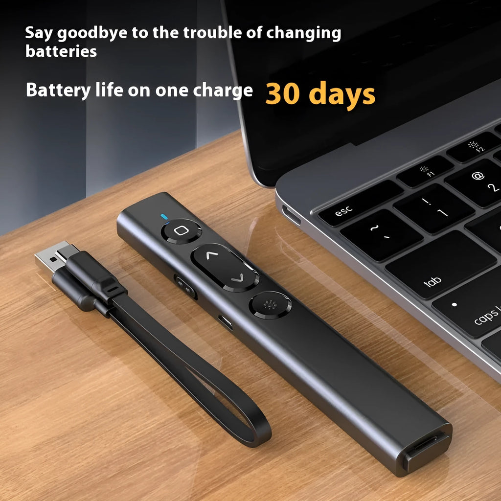 Wireless presentation remote control pen for PowerPoint in black, white, and pink colour options.