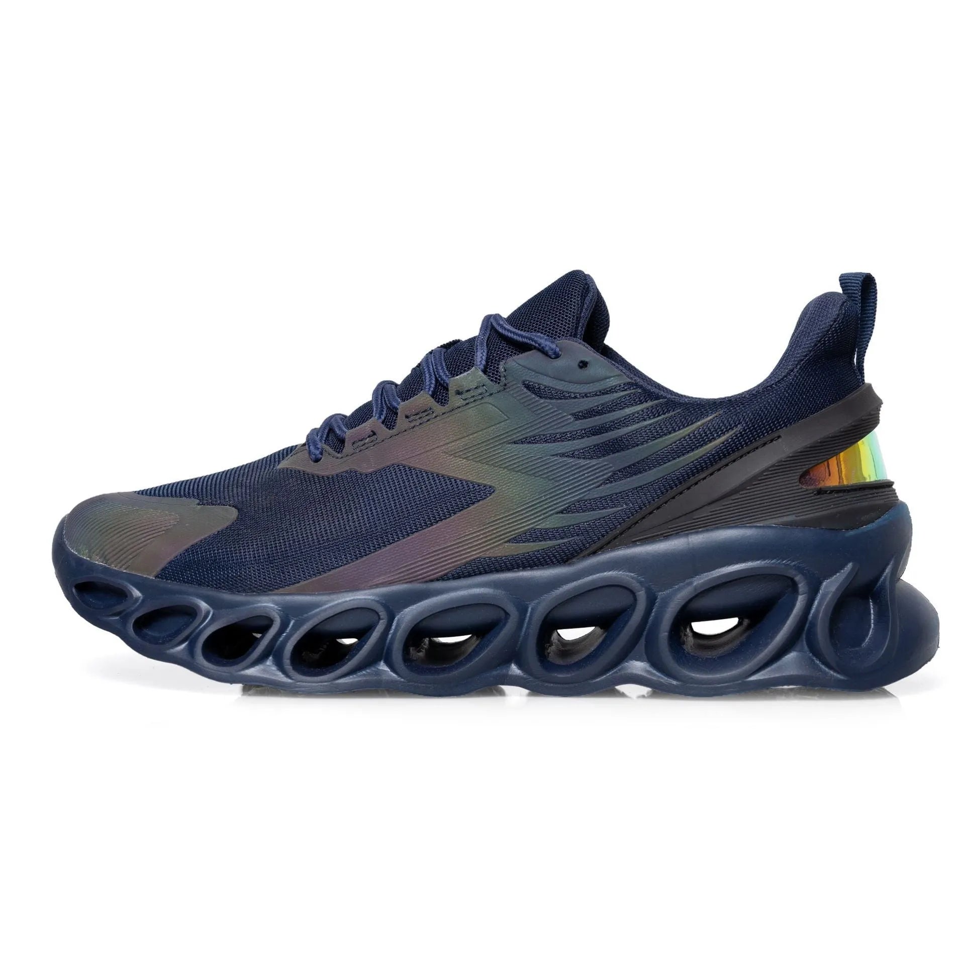 Men's casual breathable sports shoes in black with mesh upper, round toe, and front lace-up design