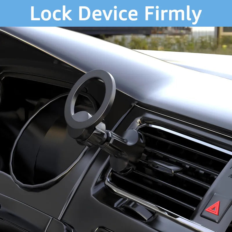 Black magnetic car air vent phone holder with O-ring design for vehicles
