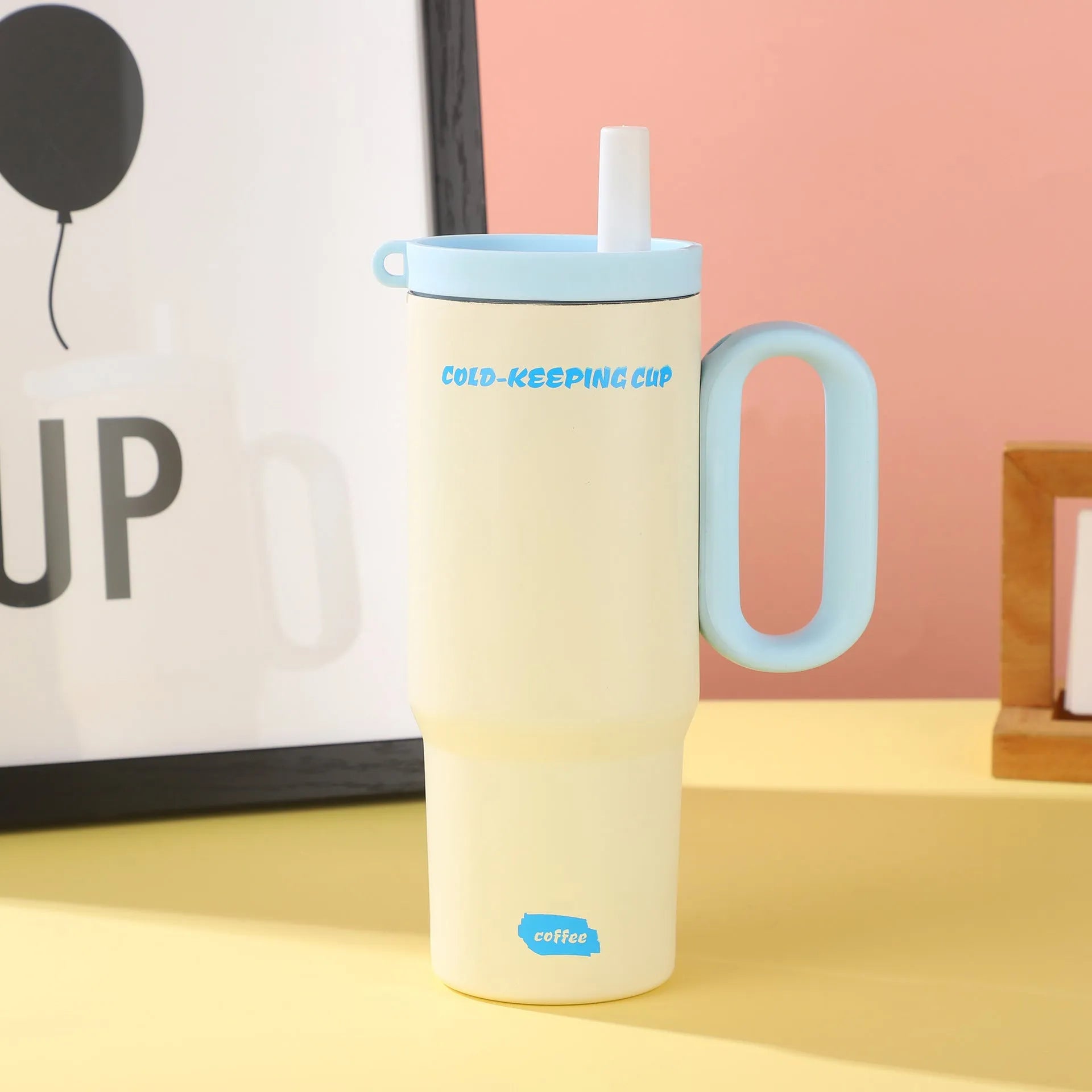 720ml stainless steel portable straw cup with handle in multiple colour options