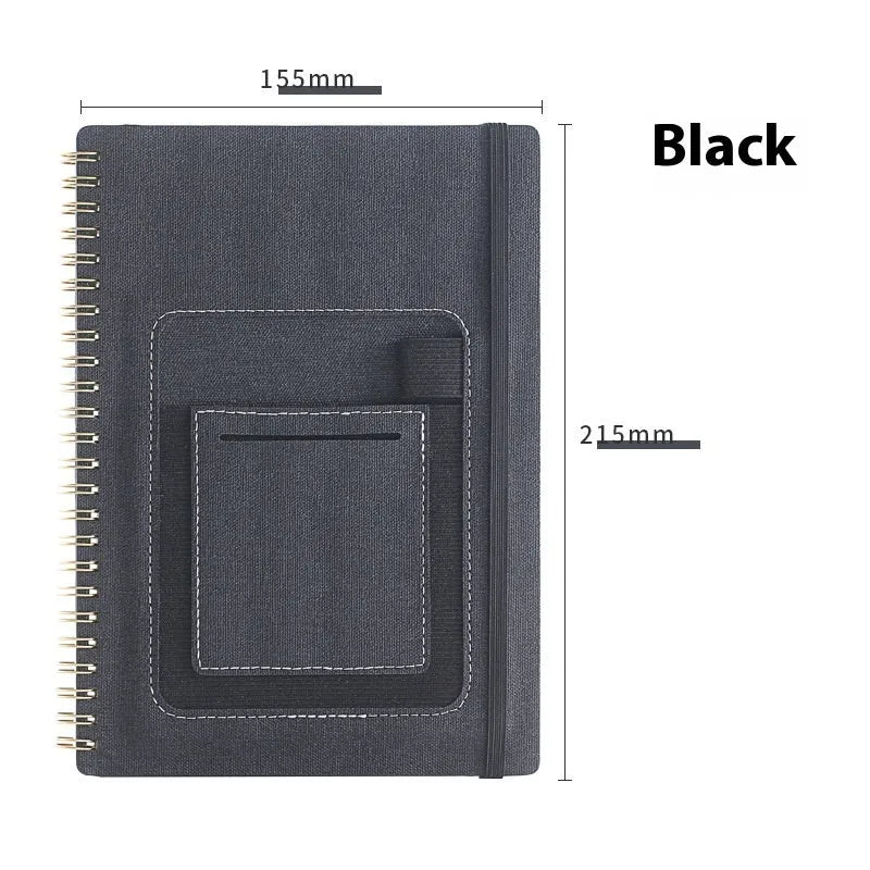 A5 erasable spiral notebook with stone paper, custom cover options including pockets and sticky notes