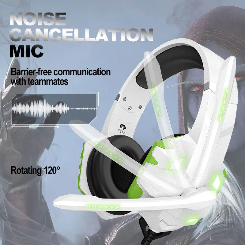 Wired gaming headset with microphone and LED lights in blue, pink, red and white colour options
