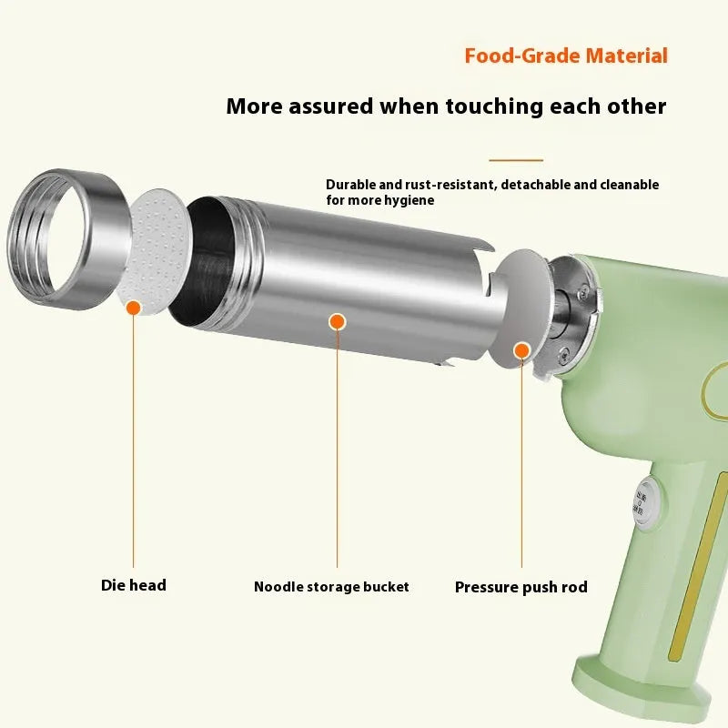 Wireless handheld noodle press in cyan with 200g capacity for household pasta making