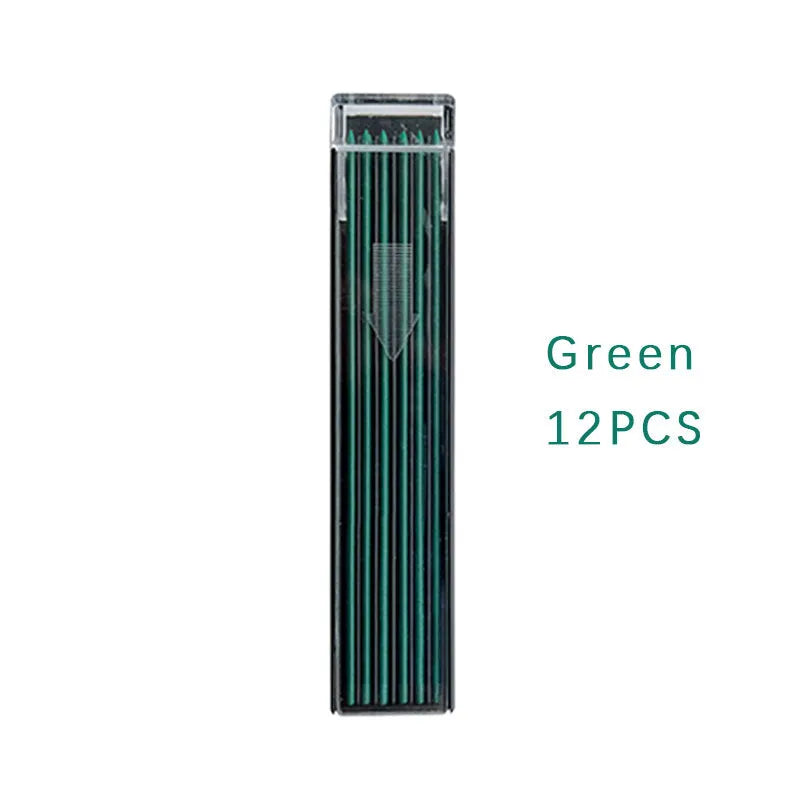 Box of 12 rainbow-coloured 0.5mm mechanical pencil lead refills with plastic barrels