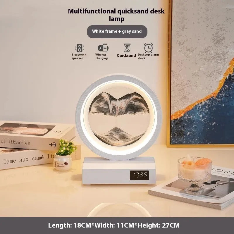 Creative quicksand painting clock night lamp with wireless charger and speaker, multiple colour options, white frame