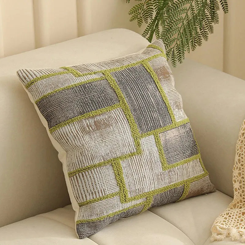 45cm square jacquard cushion cover with retro plant and flower pattern in various colours.