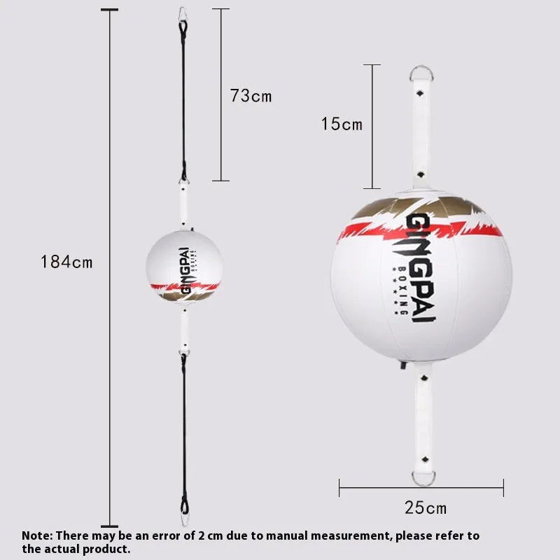 A hanging boxing speed ball made of PU leather for reaction and dodge training drills.