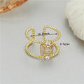 Copper open mouth ring with gold plating, U-shaped asymmetric design, adjustable opening.