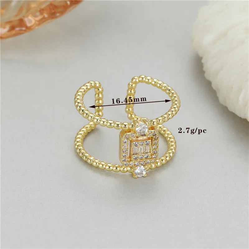 Copper open mouth ring with gold plating, U-shaped asymmetric design, adjustable opening.